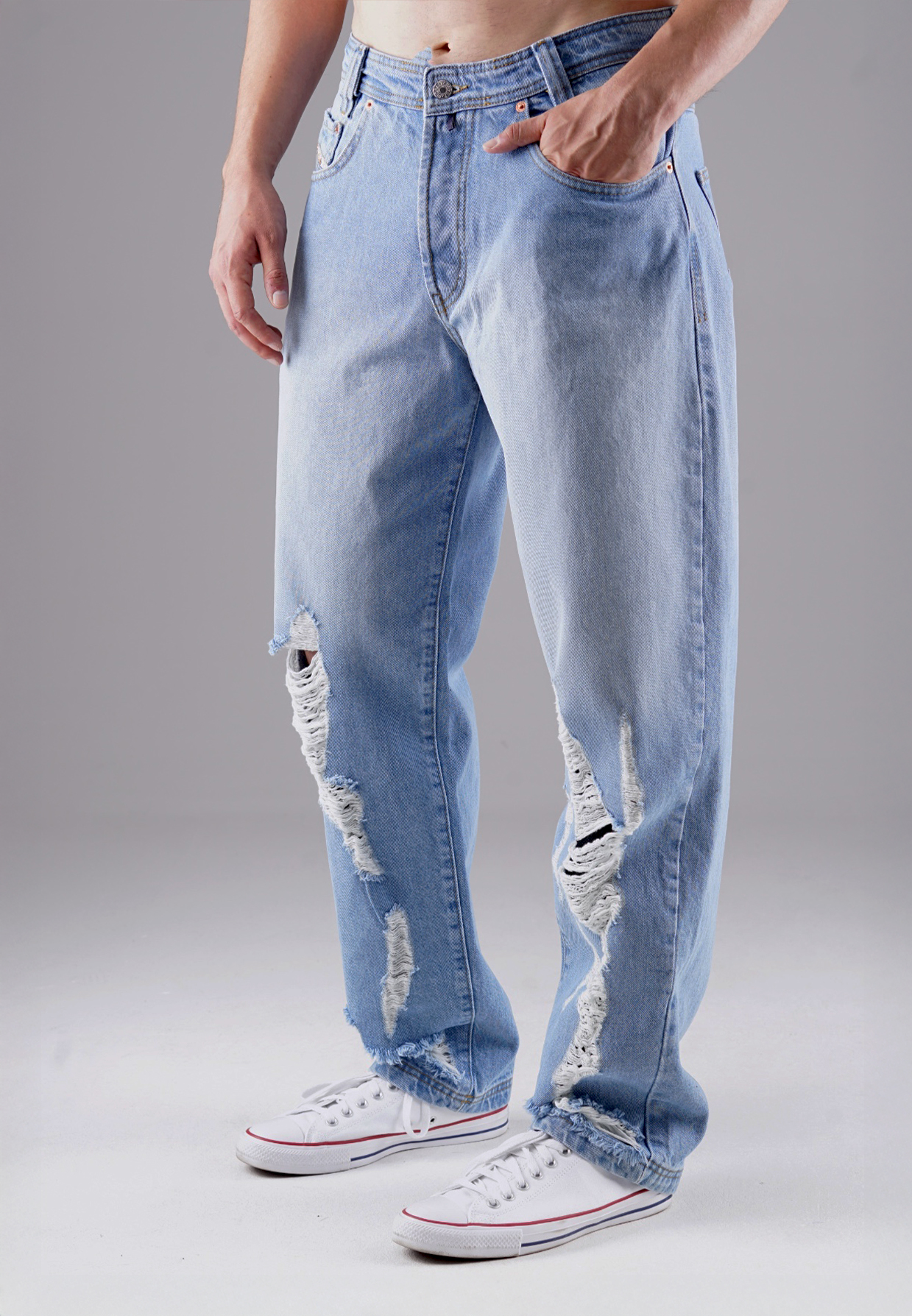 Picaldi Zicco 471 Raze Herren Jeans – Loose Tapered Fit Destroyed Washed Blue