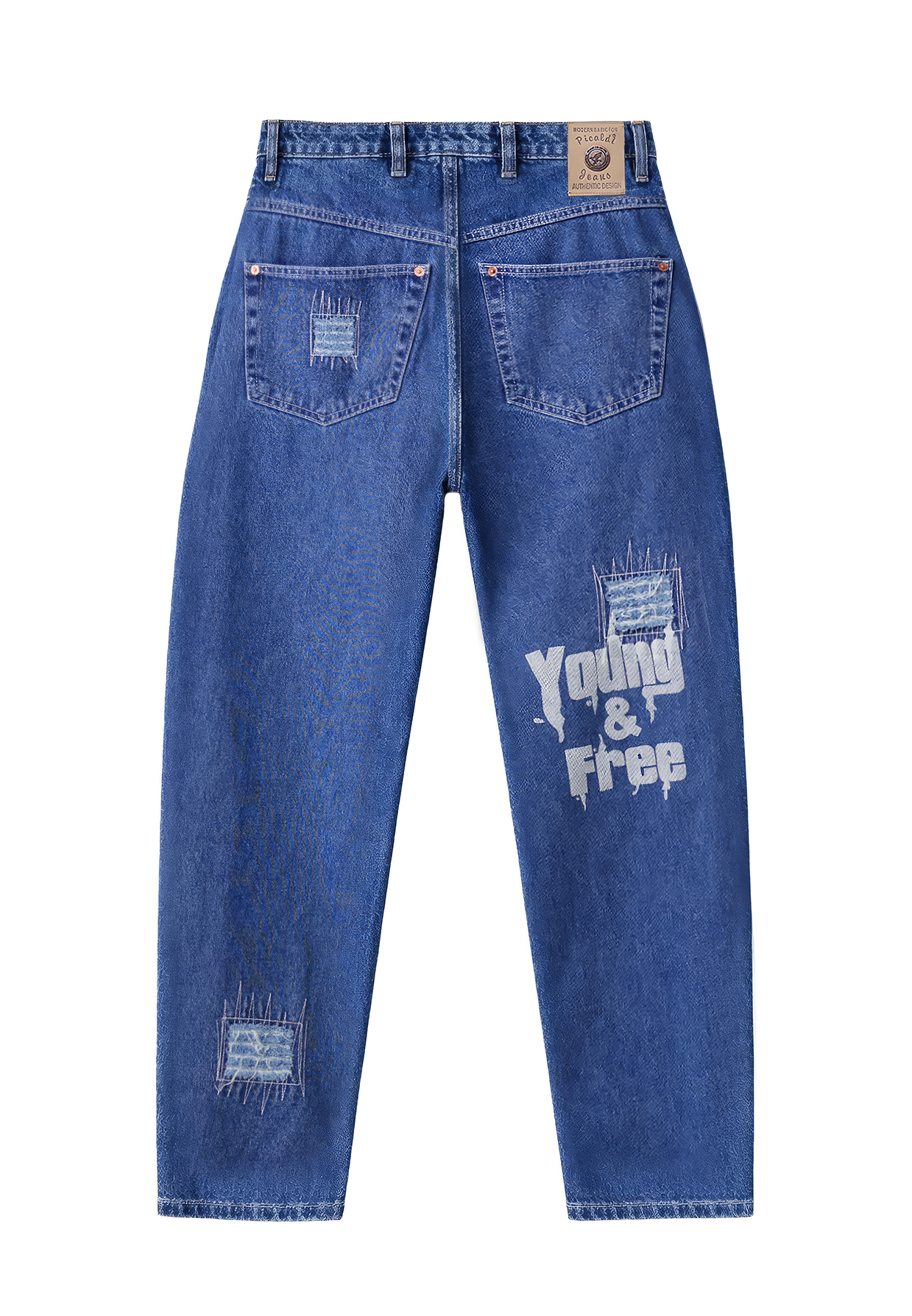 Picaldi Zicco 472 Pathica Herrenjeans - Relaxed-Tapered Fit in Medium Blue Graphic