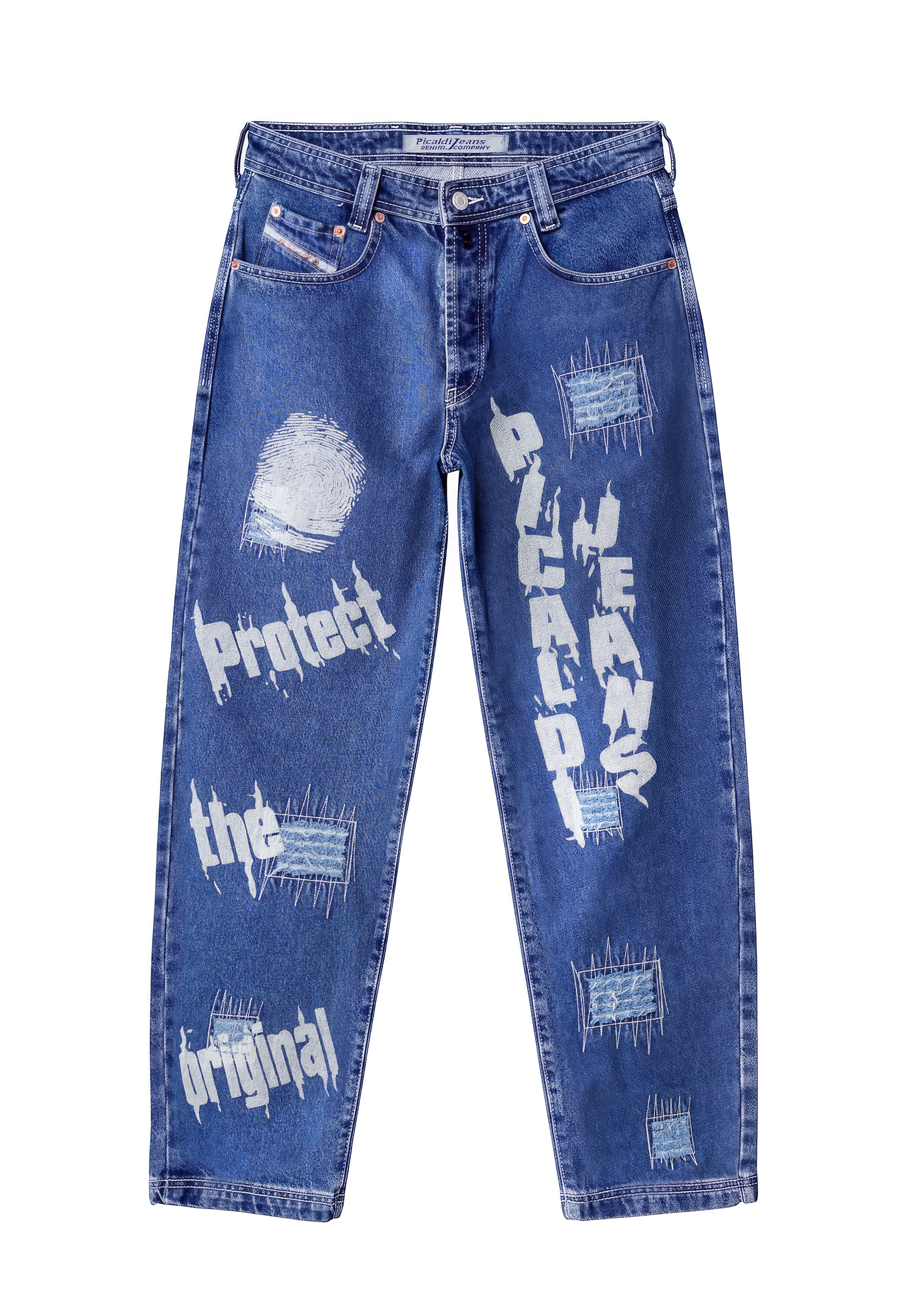 Picaldi Zicco 472 Pathica Herrenjeans - Relaxed-Tapered Fit in Medium Blue Graphic W38-L34
