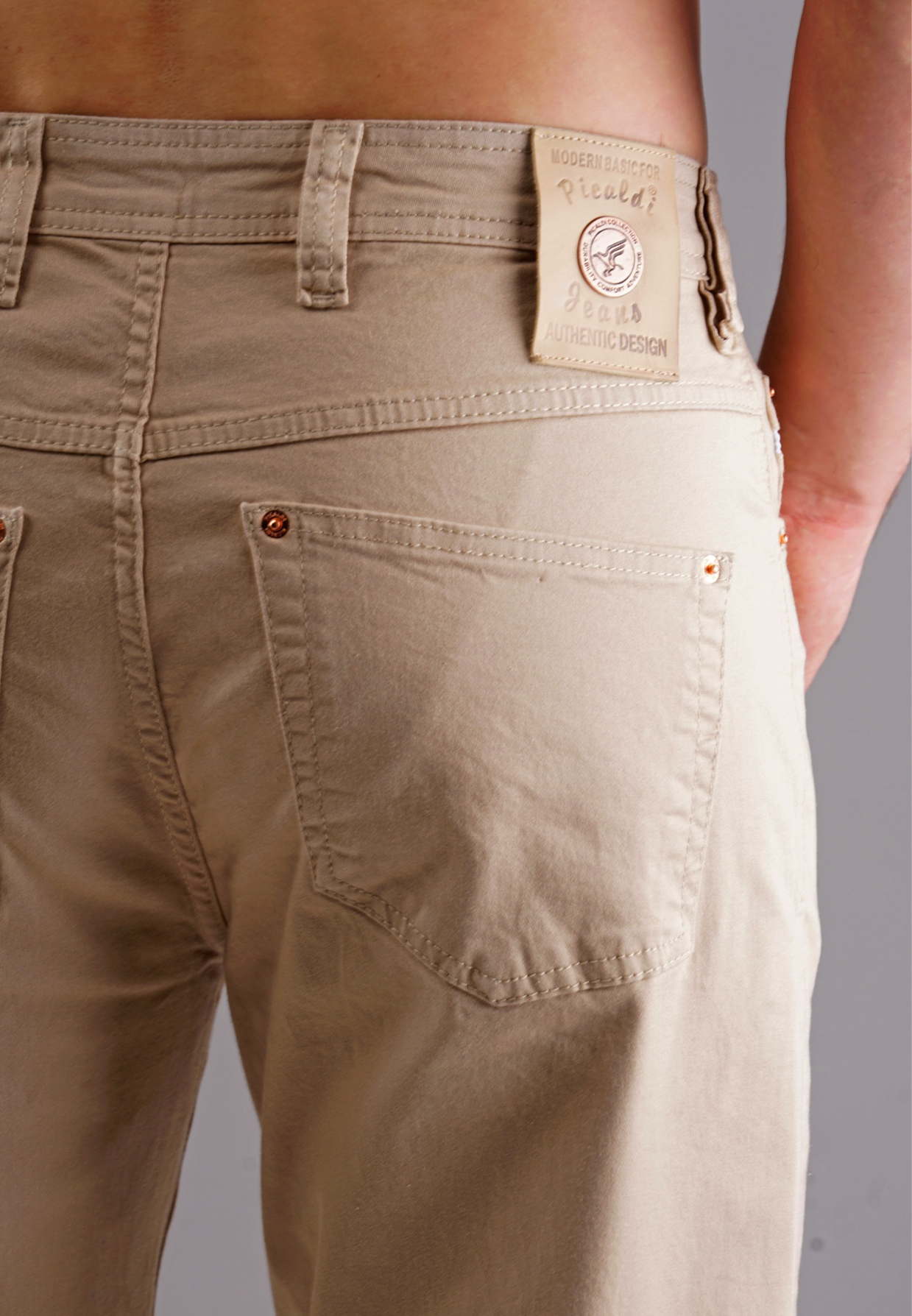 Picaldi Zicco 472 Glow Herren Gabardine Hose - Relaxed Tapered Fit in Beige W40-L32