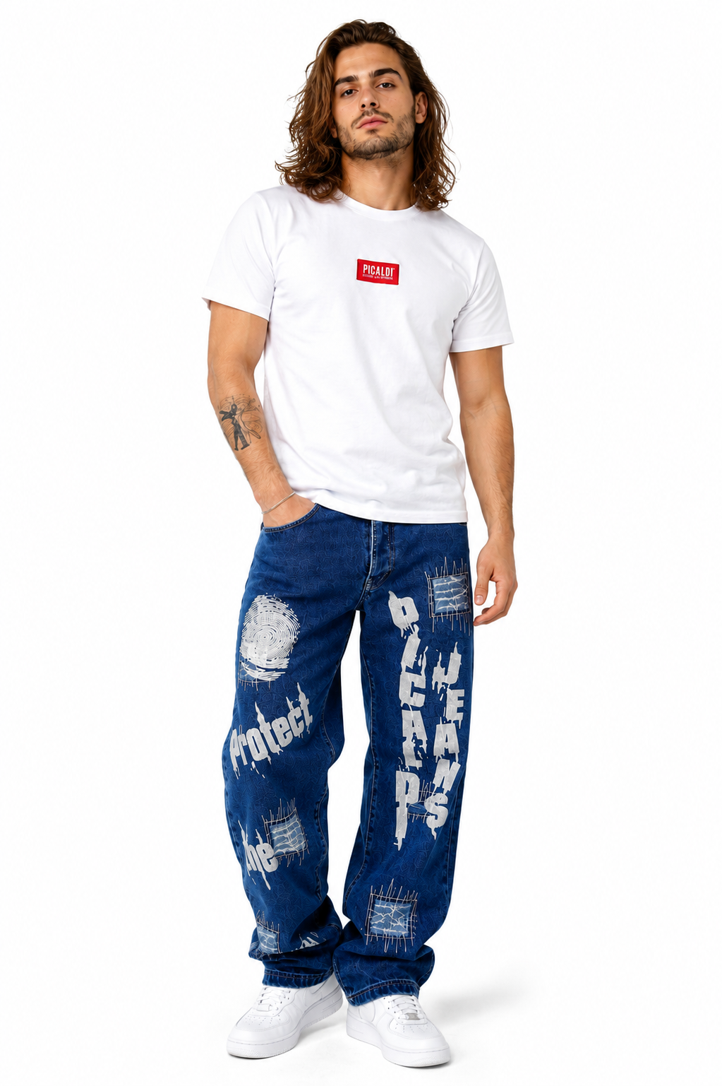 Picaldi Zicco 472 Pathica Herrenjeans - Relaxed-Tapered Fit in Medium Blue Graphic