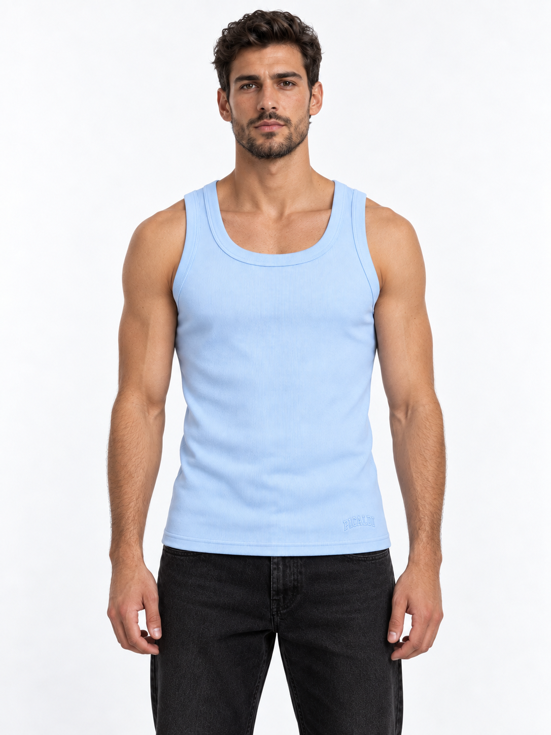 Picaldi Herren Tank Top Ribbed Basic Babyblue M