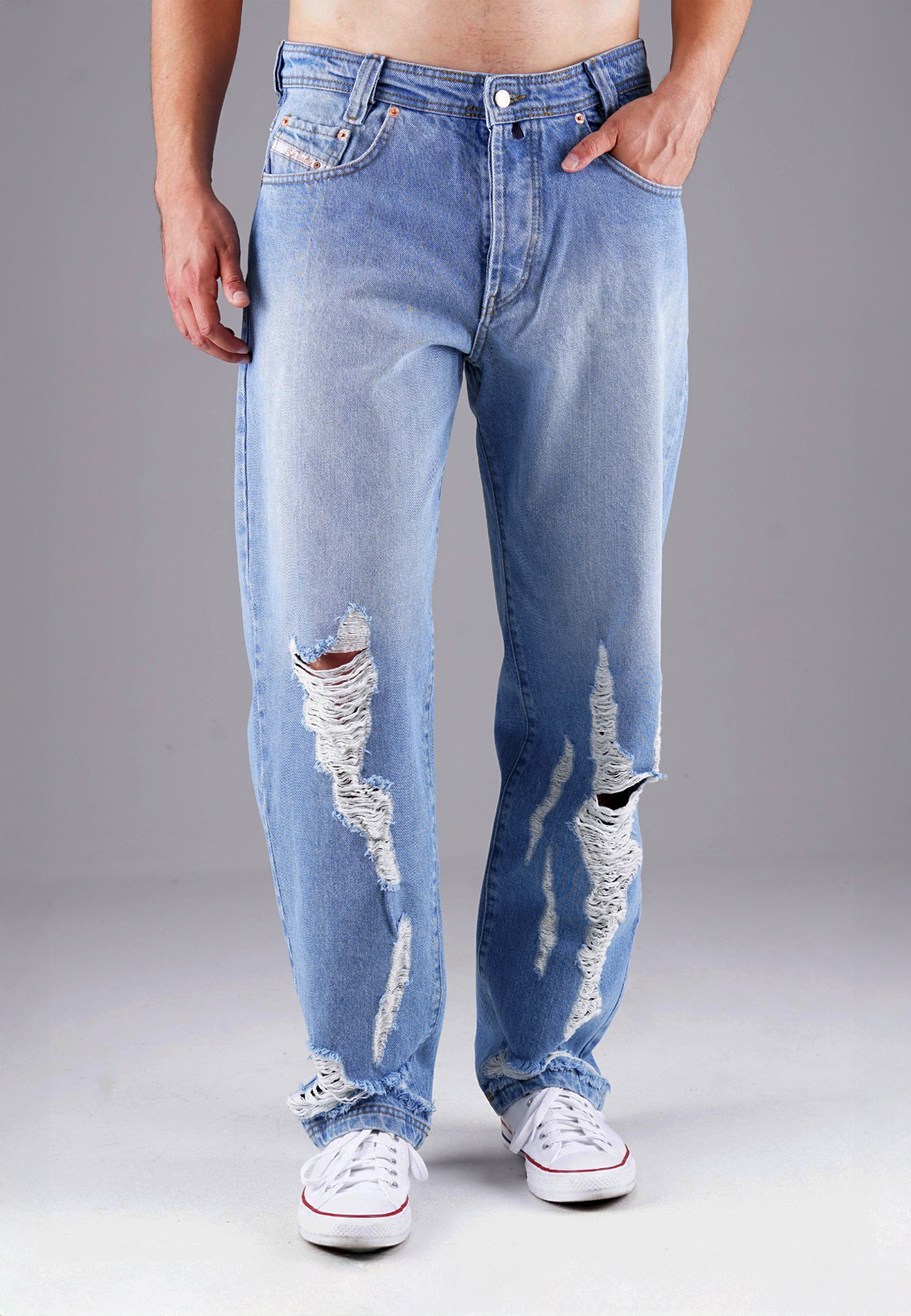 Men's Holiday Stretch Jeans - Sandblasted Blue - Sizes 46-60 (Regular Fit, 81cm Inside Leg)